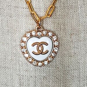 Vintage Designer logo charm 18" gold filled paperclip chain necklace